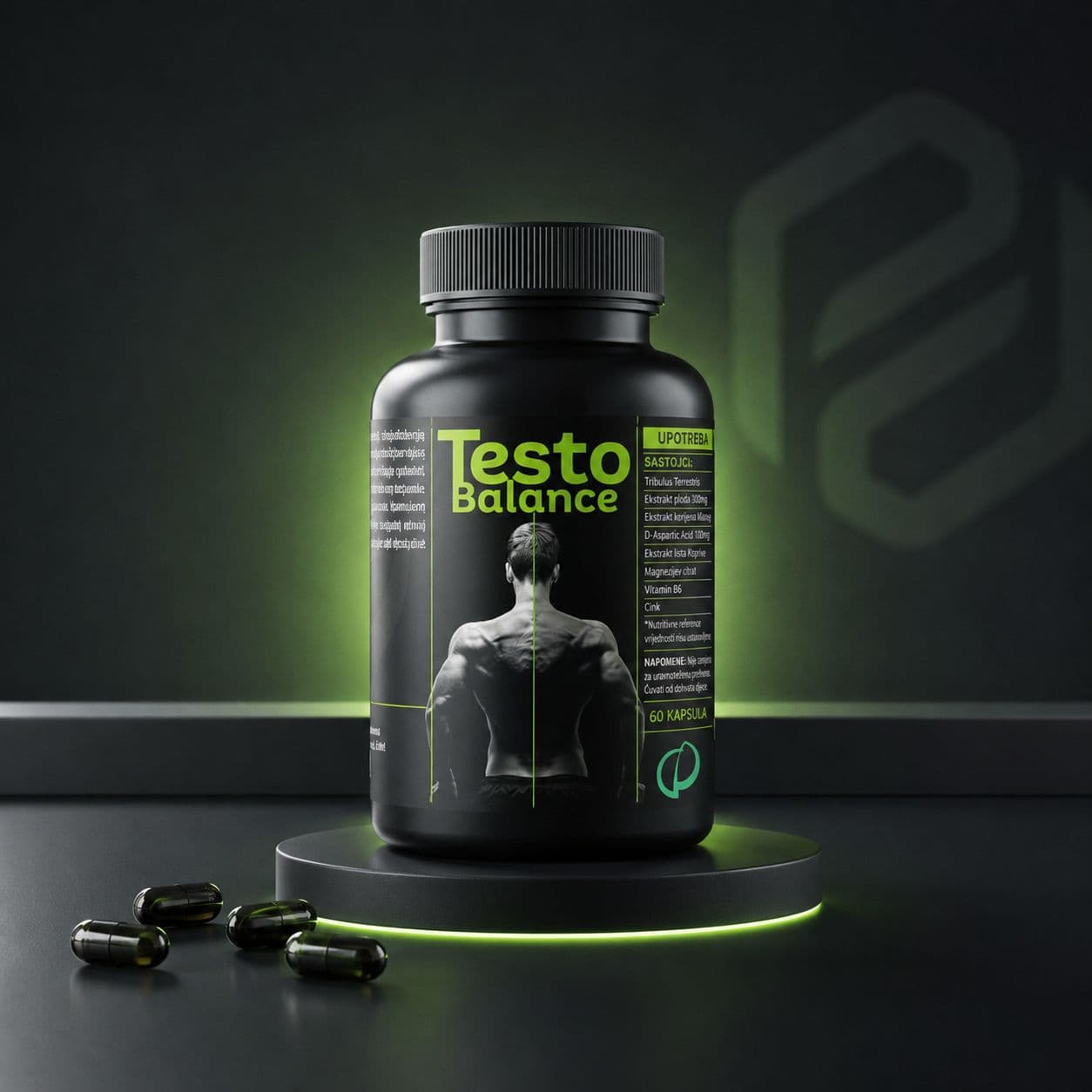 Testo Balance bočica na osvijetljenom postolju